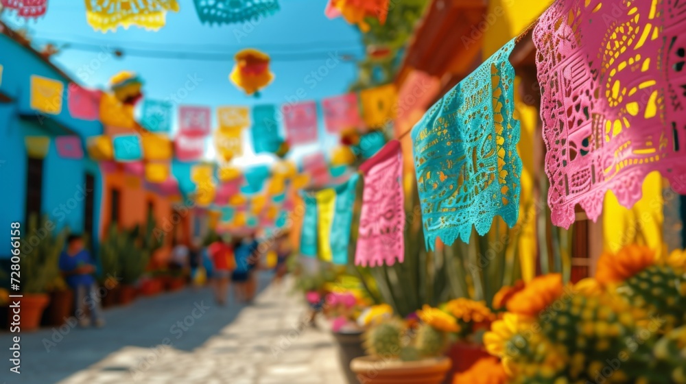 Fototapeta premium Colorful street decorations for Cinco de Mayo celebration