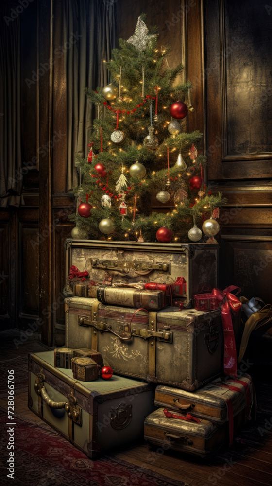 Christmas tree and a chest