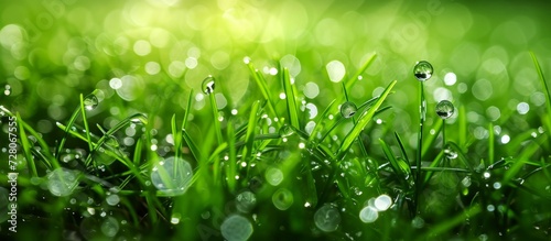 Refreshing Water Drops on Lush Green Grass - A Stunning Display of Water, Drops, and Grass Invokes Serenity, Water, Drops, Grass, as Nature Flourishes photo