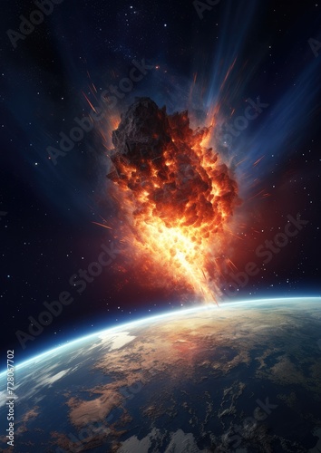Meteor glowing as it enters the Earth s atmosphere  ultra realistic. Generative Ai.