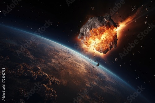 Meteor glowing as it enters the Earth s atmosphere  ultra realistic. Generative Ai.