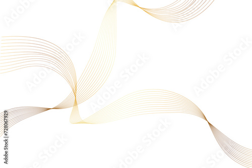 Abstract gold vector wavy lines flowing smooth curve design. Isolated on transparent background. Design of luxury, technology, science, music, modern