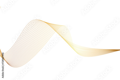 Abstract gold vector wavy lines flowing smooth curve design. Isolated on transparent background. Design of luxury, technology, science, music, modern