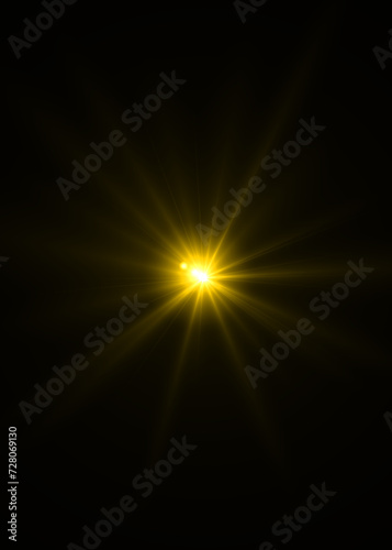 gold sunburst effect background,Lens flare light on black background or Lens flare glow light effect on black background.Easy to add overlay or screen filter over photos