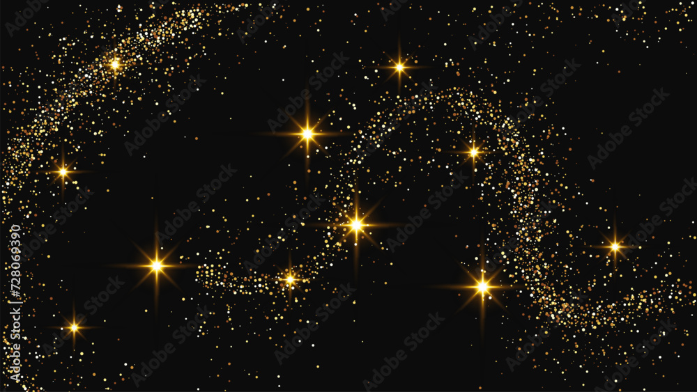 Gold glittering confetti wave and stardust