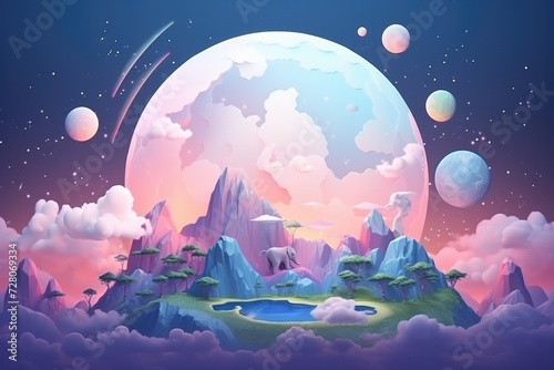 Fantasy planet life wallpaper, colorful. Generative Ai.