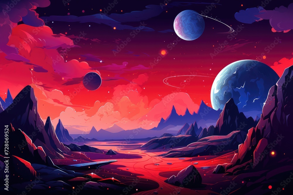 Fototapeta premium Fantasy galaxy travel sky adventure wallpaper, colorful. Generative Ai.