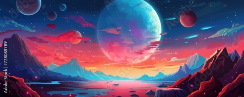 Fantasy galaxy travel sky adventure  wallpaper, colorful panorama. Generative Ai.