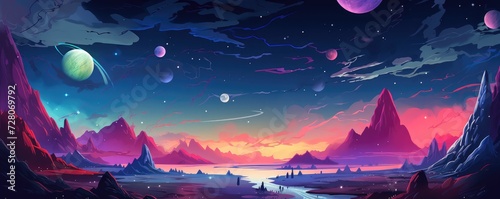Fantasy galaxy travel sky adventure  wallpaper, colorful panorama. Generative Ai.