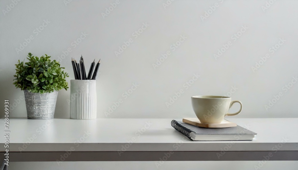 side view office desk with desktop and cup side view office desk with desktop and cup