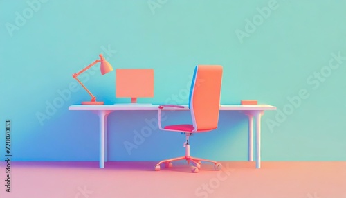 3D illustration of office chair and desk.