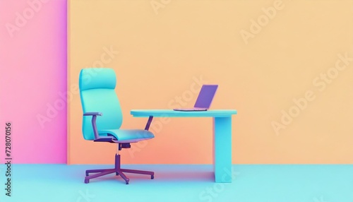 Streamlined Productivity  Minimal Office Chair and Table with Laptop Setup