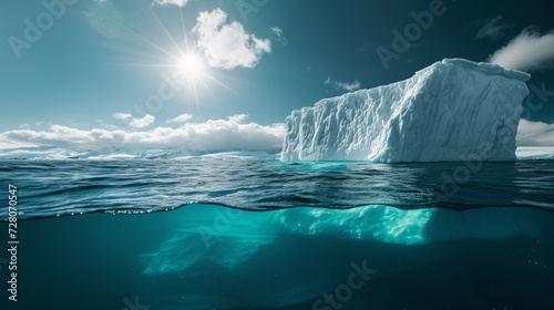landscape with iceberg in water global warming concept