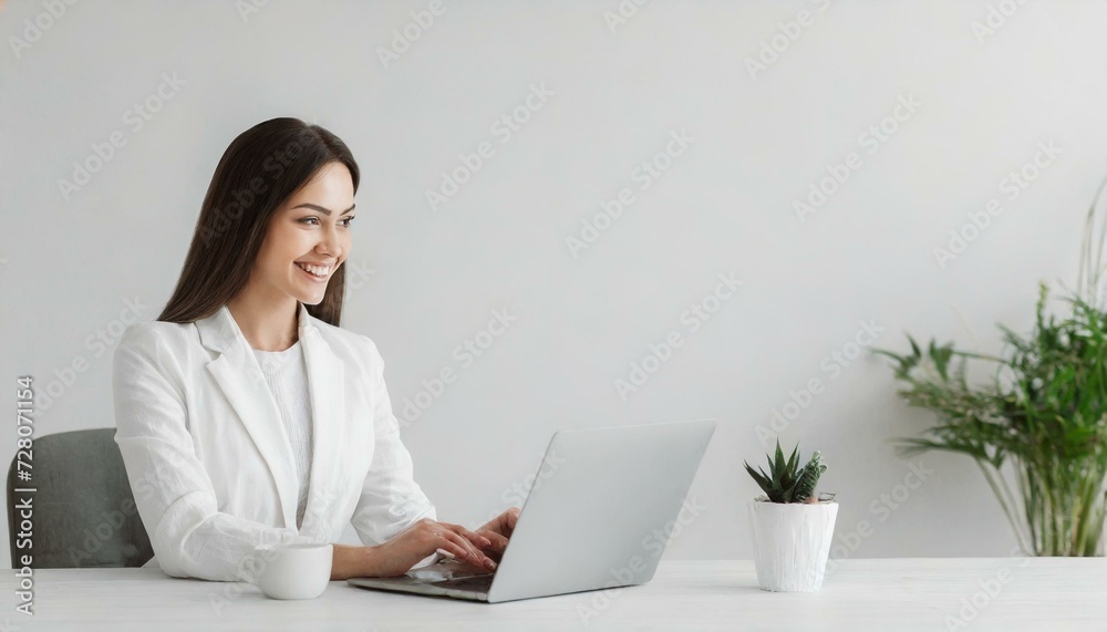 Productivity in Focus: British Woman Engaged in Laptop Work Productivity in Focus: British Woman Engaged in Laptop Work