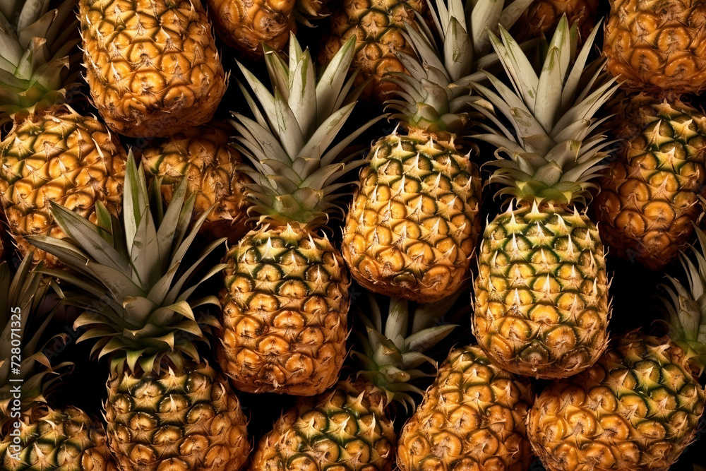 Background of heap of ripe pineapples