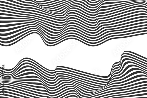 Black abstract dynamic line art wavy flowing vector. Isolated on transparent background. Wave, wind and ocean. 