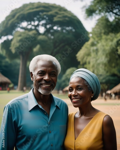 Elderly Couple Enjoying a Tender Moment Together in a Park at Sunset