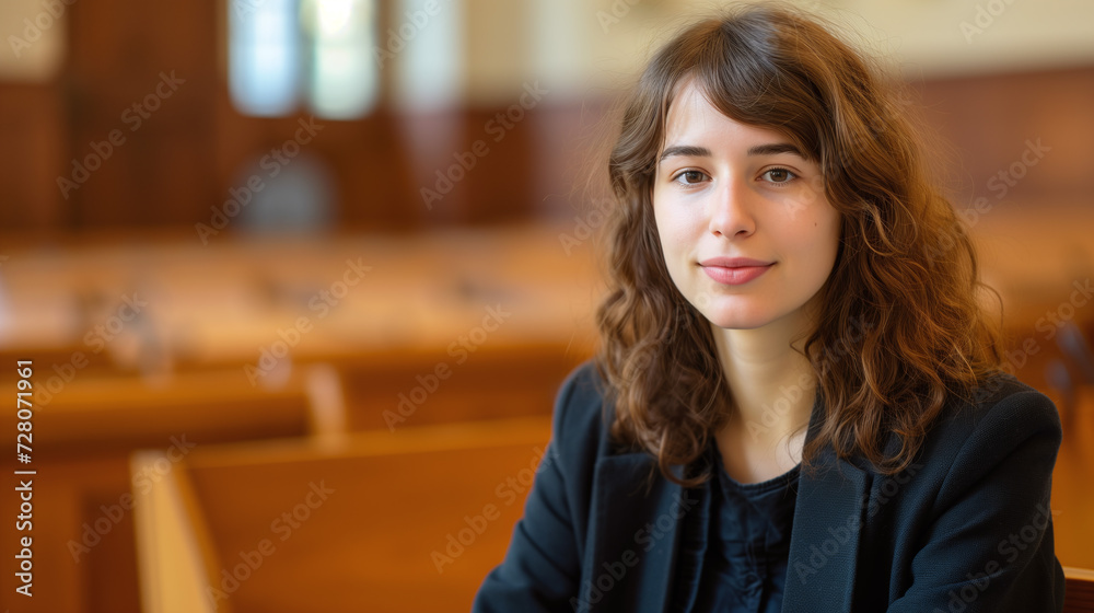 Portrait d'une jeune avocate dans un tribunal dans le cadre d'une formation en droit Portrait d'une jeune avocate dans un tribunal dans le cadre d'une formation en droit
