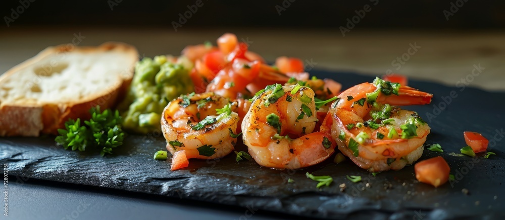 Delicious Shrimp, Guacamole, and Bread: A Dark Backdrop that Takes the Taste of Shrimp, Guacamole, and Bread to the Next Level Delicious Shrimp, Guacamole, and Bread: A Dark Backdrop that Takes the Taste of Shrimp, Guacamole, and Bread to the Next Level