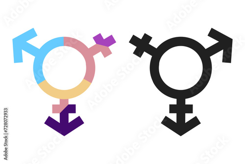 Transgender sex icon set. colorful Transgender Male sign, Third gender icon. Multi color LGBT gender equality icon. Transgender Male female symbol. androgynous and intersex gender identity sign.