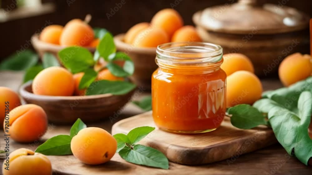 Jam in a jar with fresh apricots Jam in a jar with fresh apricots