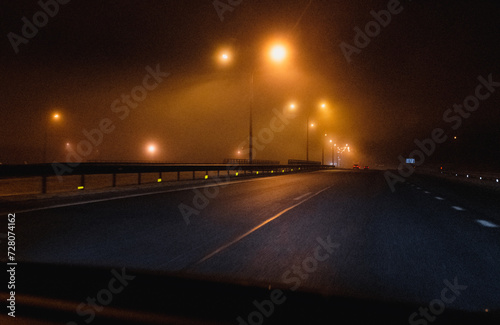 night fog traffic on the highway