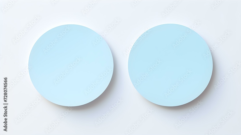 Two Light Blue round Paper Notes on a white Background. Brainstorming Template with Copy Space