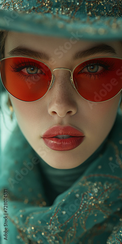 Sinnliches erotisches Sexy Gesicht einer Frau mit roten Lippen und sch  ner Visagistik f  r die Kosmetik als Poster Nahaufnahme  ai generativ