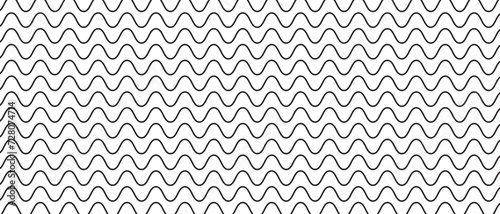 Horizontal wavy lines pattern. Black parallel undulate stripes background. Wiggly, squiggly template. Water, river, lake, sea, ocean texture. Simple minimalistic print. Vector outline illustration