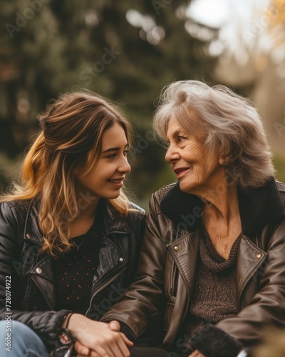 Affectionate Moment Between Grandmother and Granddaughter Outdoors