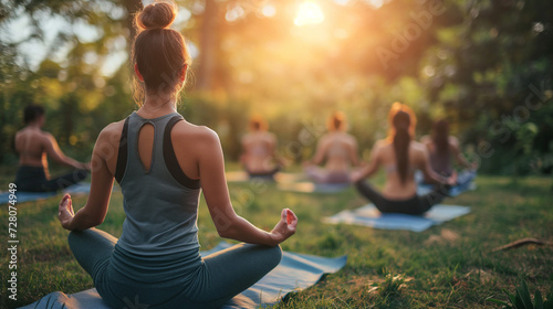 Tranquil yoga session in a serene outdoor setting, focus on mindfulness and disconnecting from the digital world to reconnect with inner peace