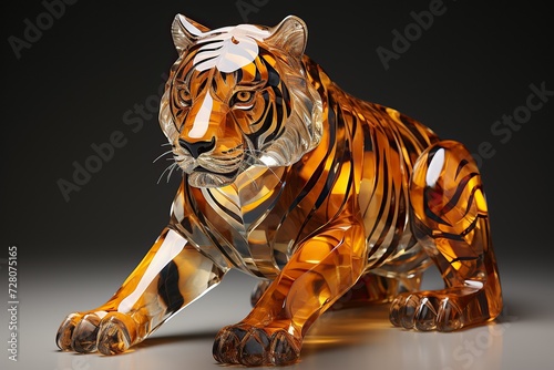 Striking glass tiger sculpture with a reflective surface © Ihor