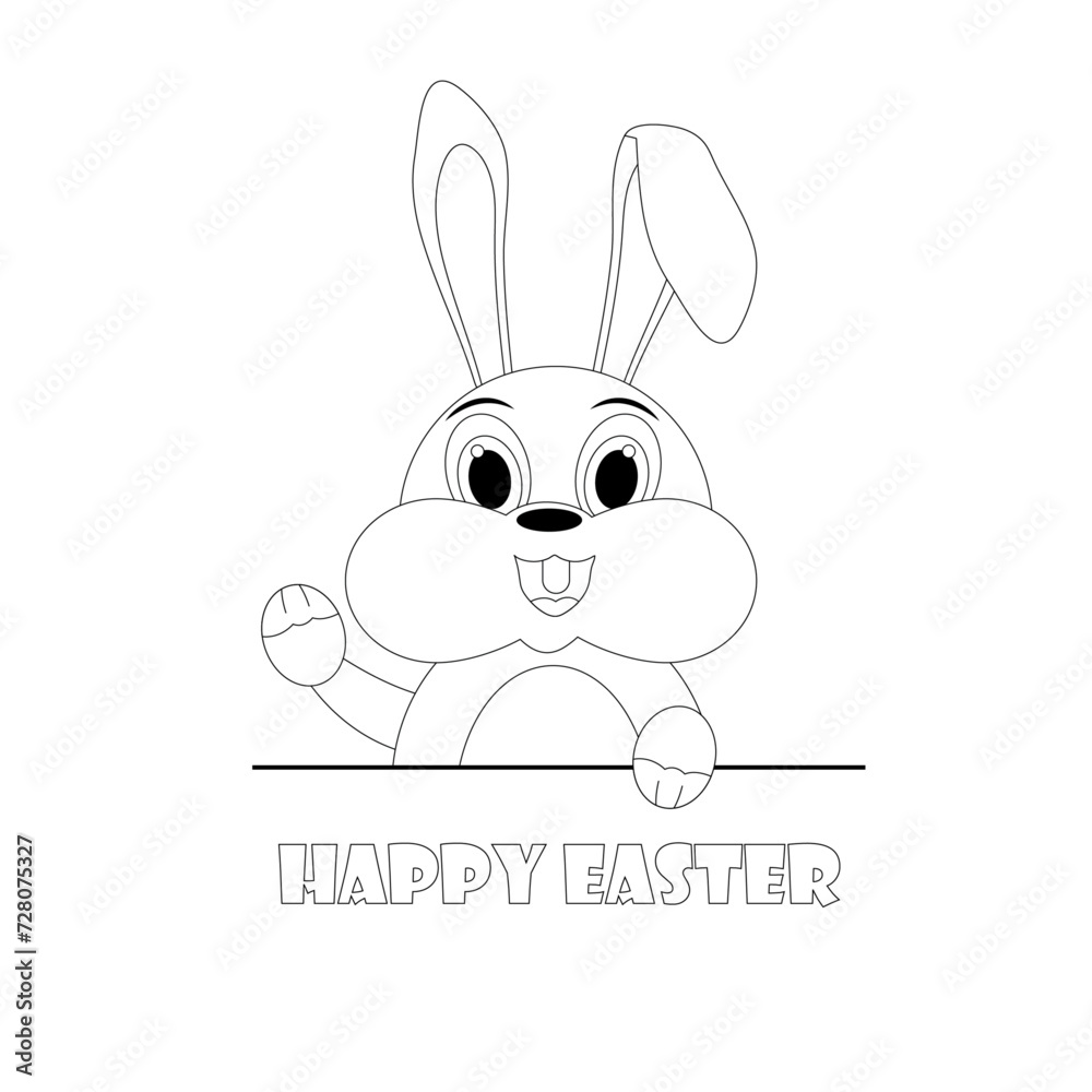 bunny waving hello. easter bunny outlines. Black & white colors. Bunny isolated on white background. Happy cute rabbit. Funny cartoon easter. Illustration greeting card. Minimal bunny - stock vector bunny waving hello. easter bunny outlines. Black & white colors. Bunny isolated on white background. Happy cute rabbit. Funny cartoon easter. Illustration greeting card. Minimal bunny - stock vector