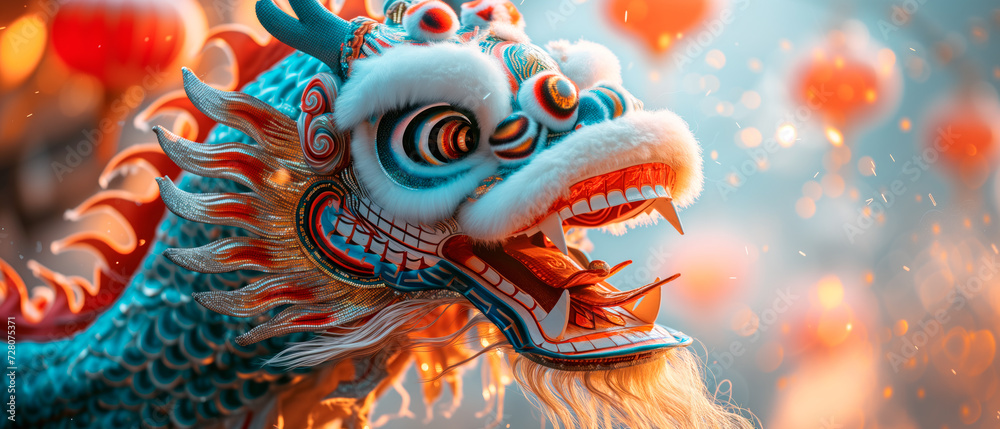 Closeup of 3D golden dragon statue in Chinese temple, symbol of Chinese New Year Closeup of 3D golden dragon statue in Chinese temple, symbol of Chinese New Year