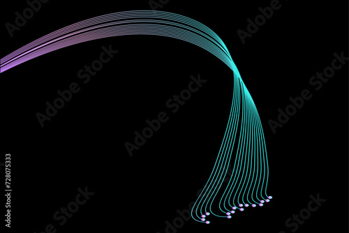 Vector abstract shiny light colorful lines wavy flowing. Isolated on black background for concept of AI technology, digital, communication, 5G, science, music banner template.