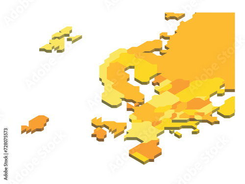 Isometric political map of Europe. Colorful blank map on white background. 3D vector illustration