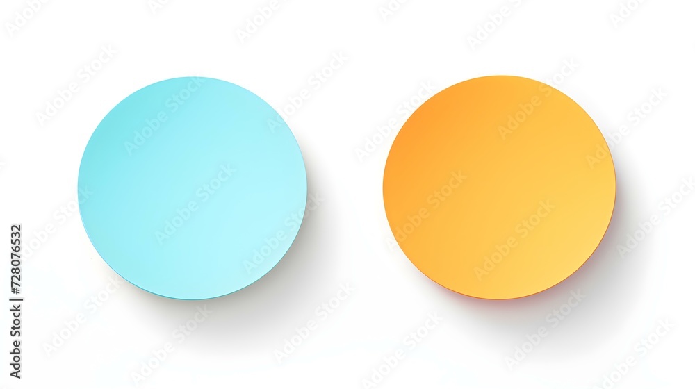 Two Multicolor round Paper Notes on a white Background. Brainstorming Template with Copy Space Two Multicolor round Paper Notes on a white Background. Brainstorming Template with Copy Space