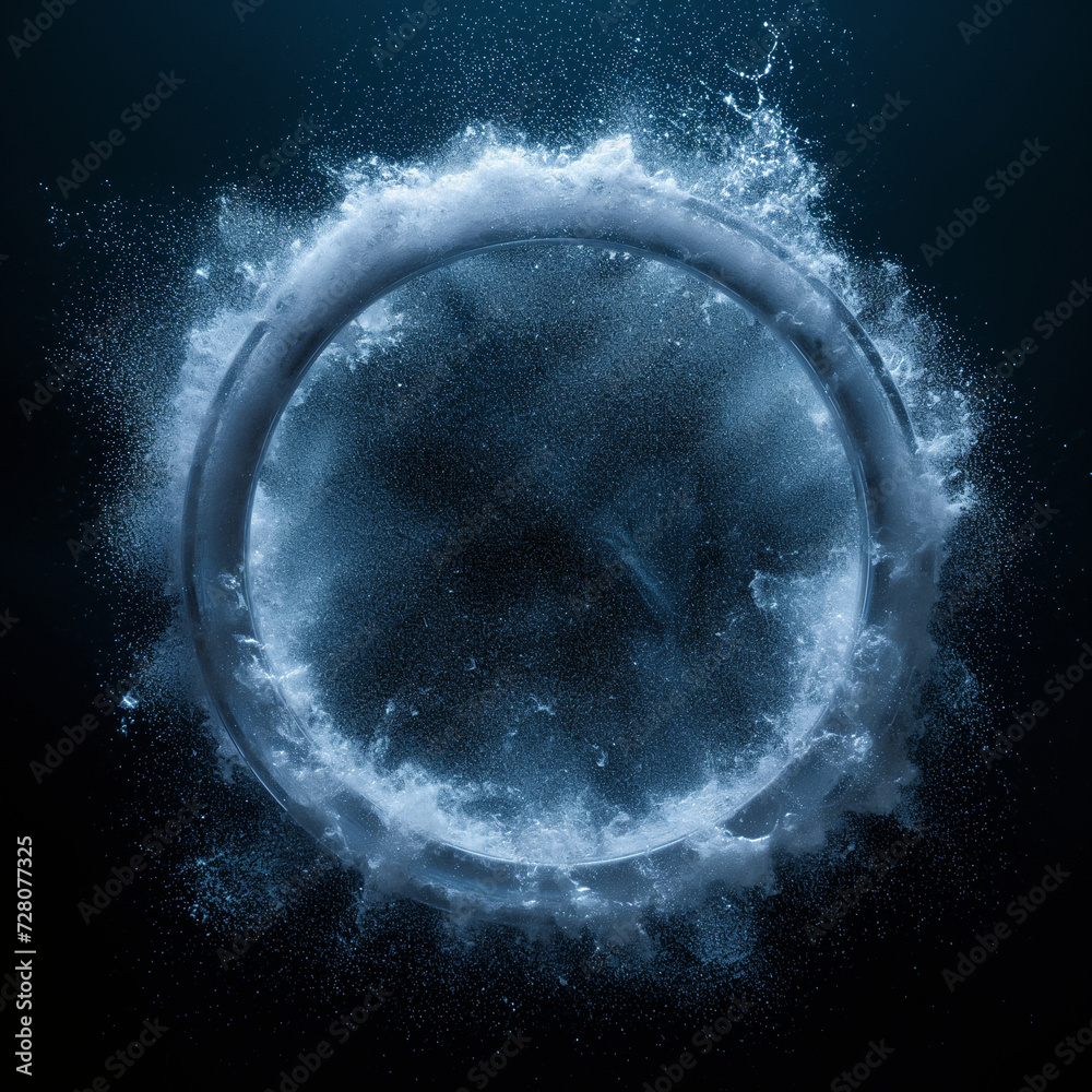 Blauer Ring aus Wasser Blubber Blasen auf schwarzen Hintergrund, ai generativ - obrazy, fototapety, plakaty 