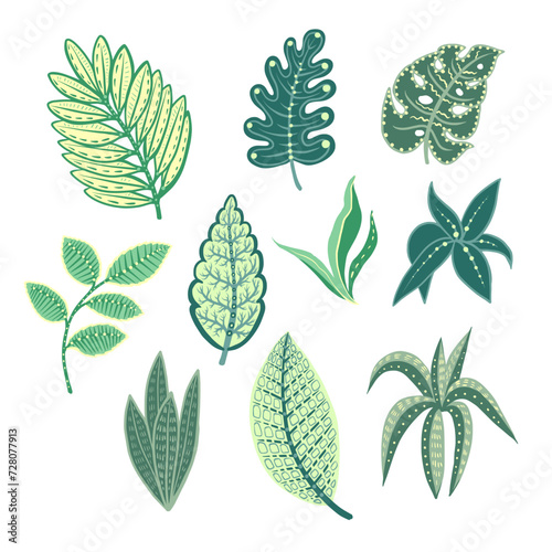 Simple ornamental leaves isolated. Vector.