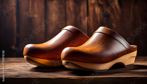 Pair of wooden traditional dutch clogs - Generative AI