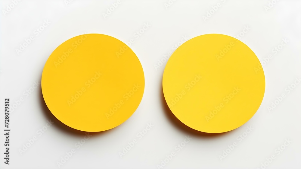 Two Yellow round Paper Notes on a white Background. Brainstorming Template with Copy Space