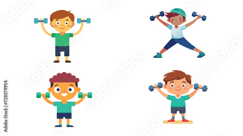 Group of Kids Engaging in Various Dumbbell Exercises