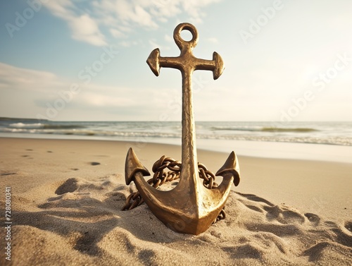 Anchor in Sand Stability and Security Isolated on White Background AI Generated