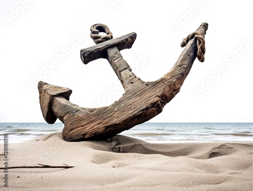 Anchor in Sand Stability and Security Isolated on White Background AI Generated