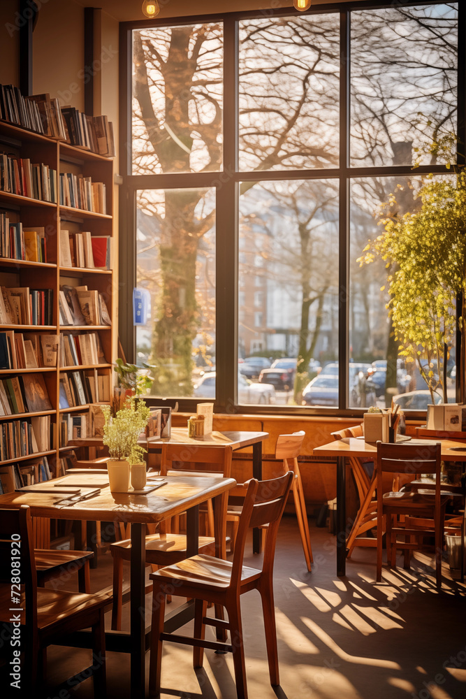 World Book Day. Stack of books. Cafe bookstore