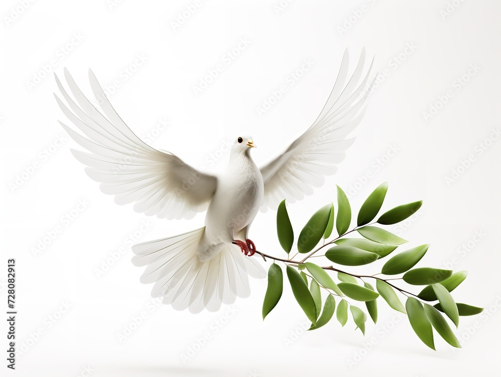 Obraz premium Dove Carrying an Olive Branch Peace and Harmony Isolated on White Background AI Generated