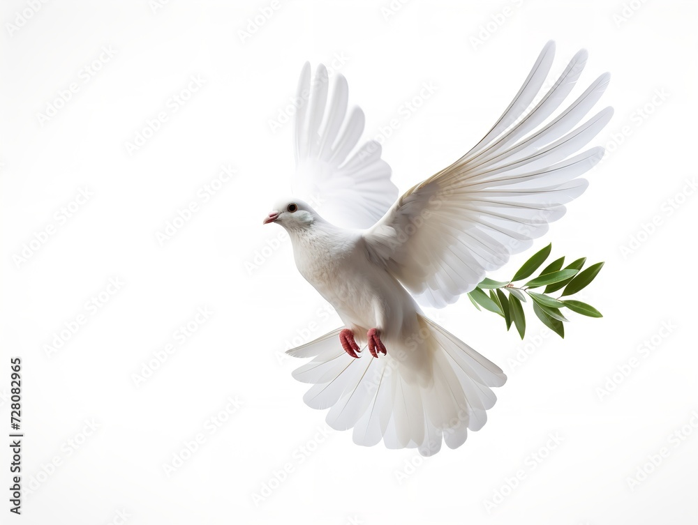 Dove Carrying an Olive Branch Peace and Harmony Isolated on White Background AI Generated Dove Carrying an Olive Branch Peace and Harmony Isolated on White Background AI Generated