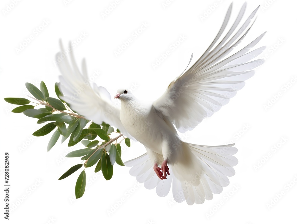 Dove Carrying an Olive Branch Peace and Harmony Isolated on White Background AI Generated Dove Carrying an Olive Branch Peace and Harmony Isolated on White Background AI Generated