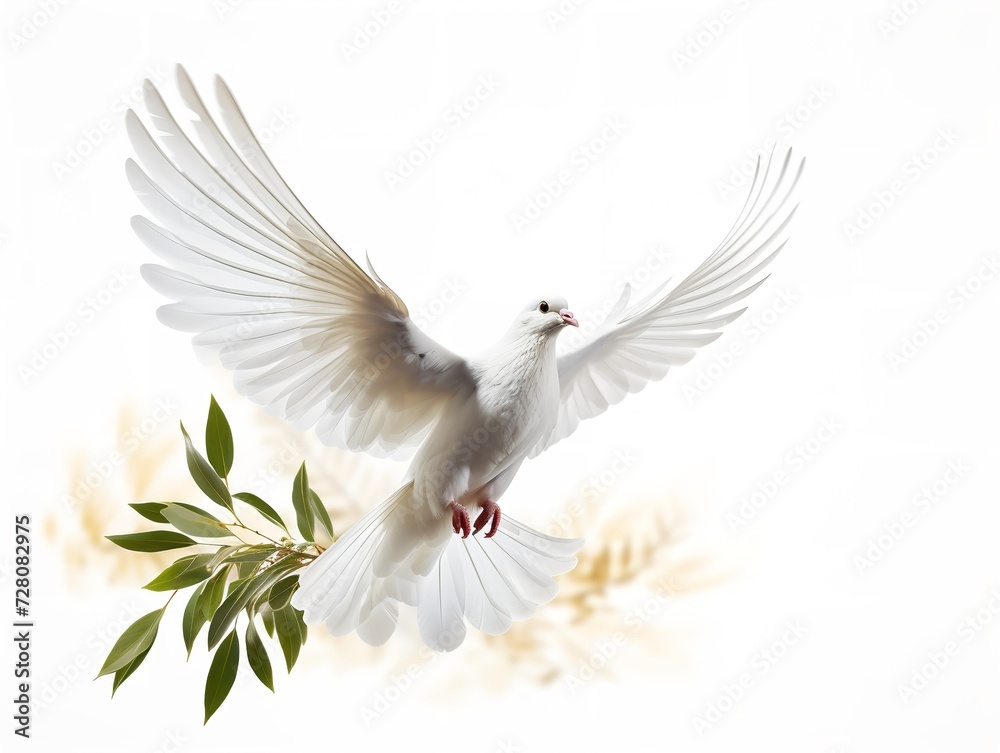 Obraz premium Dove Carrying an Olive Branch Peace and Harmony Isolated on White Background AI Generated