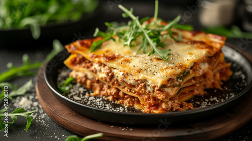 Delicious Homemade Lasagna with Beef Bolognese and Cheesy Parmesan Topping, Perfect for a Cozy Winter Meal